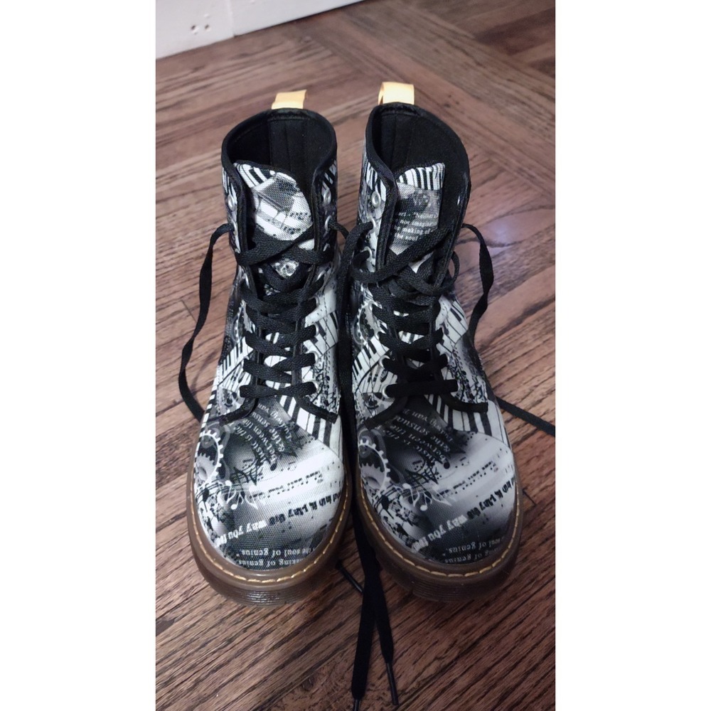 Musical Note Piano Canvas Combat Boots Women's Size 8.5 Sheet Music Beethoven - Picture 6 of 11